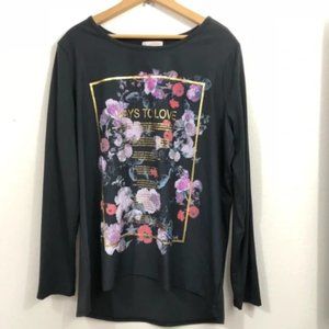 Long Sleeve Black “Love” Poetry Floral Graphic Tee